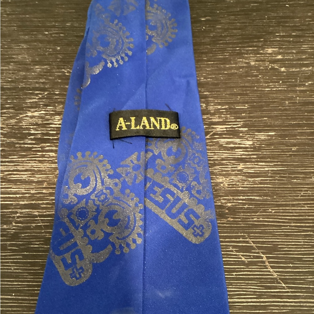 A-LAND Blue and Silver Jesus Patterned 100% Silk Tie